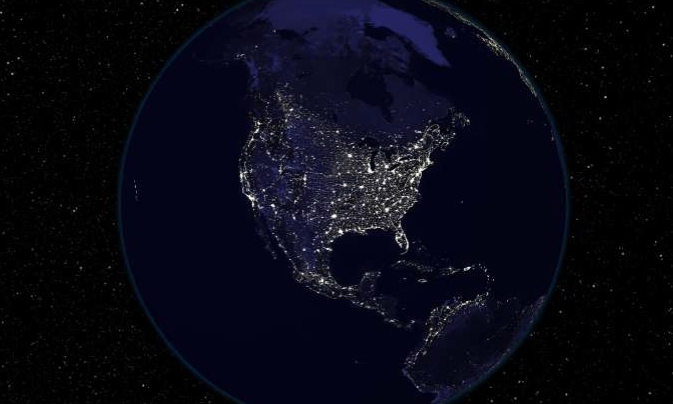 Северная Америка из космоса ночью